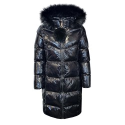 Дълго дамско яке City Angels Jeans, Черен лак, 7028